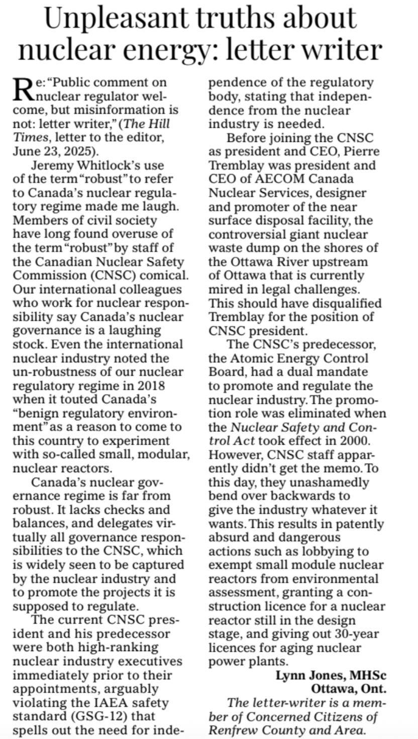 Canada’s inadequate nuclear regulatory regime highlighted in Hill Times ...
